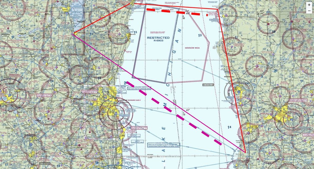 sectional chart of example overwater routes.